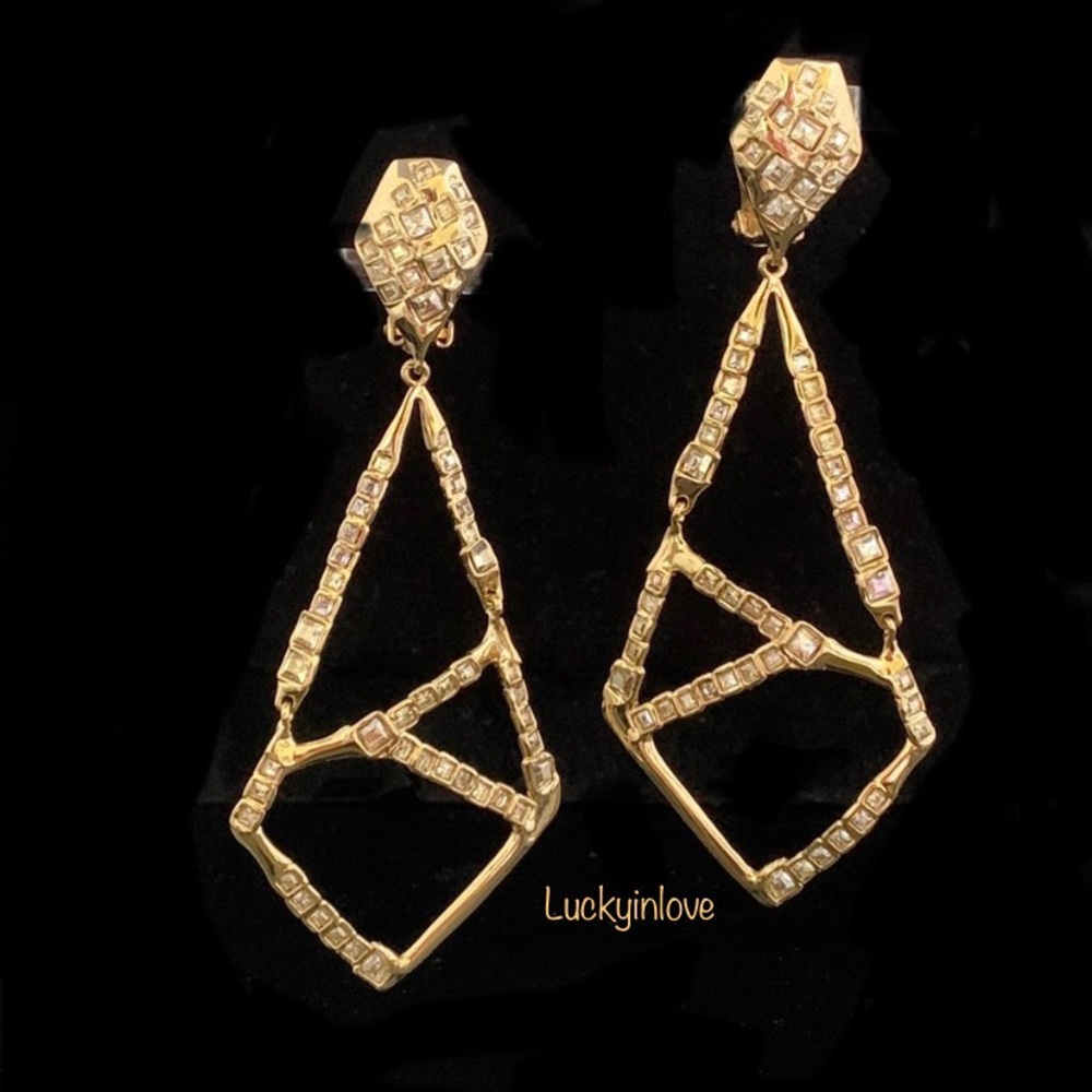 ALEXIS BITTAR • Gold Miss Havisham Crystal Asymmetrical Mosaic Clip on Earrings